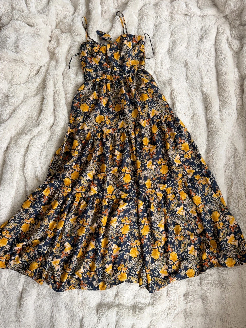 Francesca's Summer Navy Maxi Dress with pockets Yellow Floral Print - Picture 1 of 6